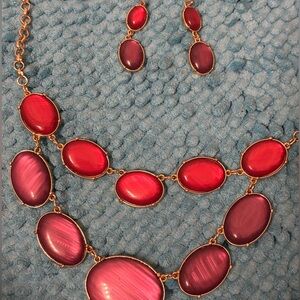 Charming Charlie Pink, Purple, and Gold Necklace and Earring Set